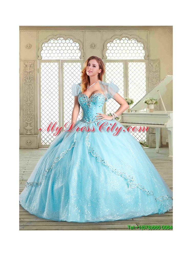 The Super Hot Beading Quinceanera Gowns in Aqua Blue