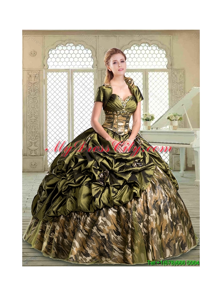 Elegant Multi Color Camo Sweet 16 Dresses with Pick Ups for Winter