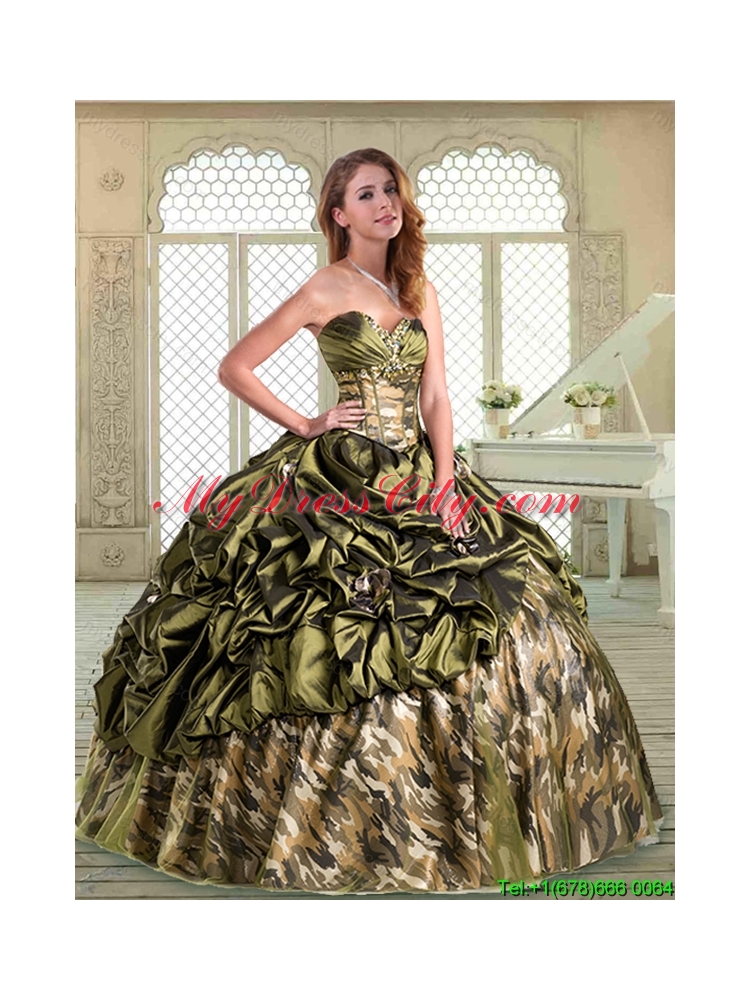 Elegant Multi Color Camo Sweet 16 Dresses with Pick Ups for Winter