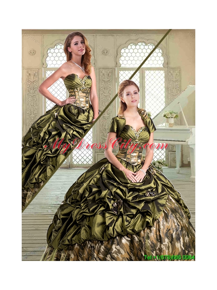 Elegant Multi Color Camo Sweet 16 Dresses with Pick Ups for Winter