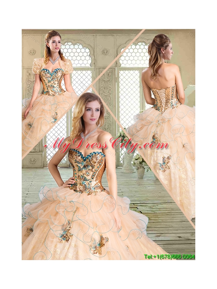 Elegant Sweetheart Quinceanera Gowns with Appliques and Ruffles