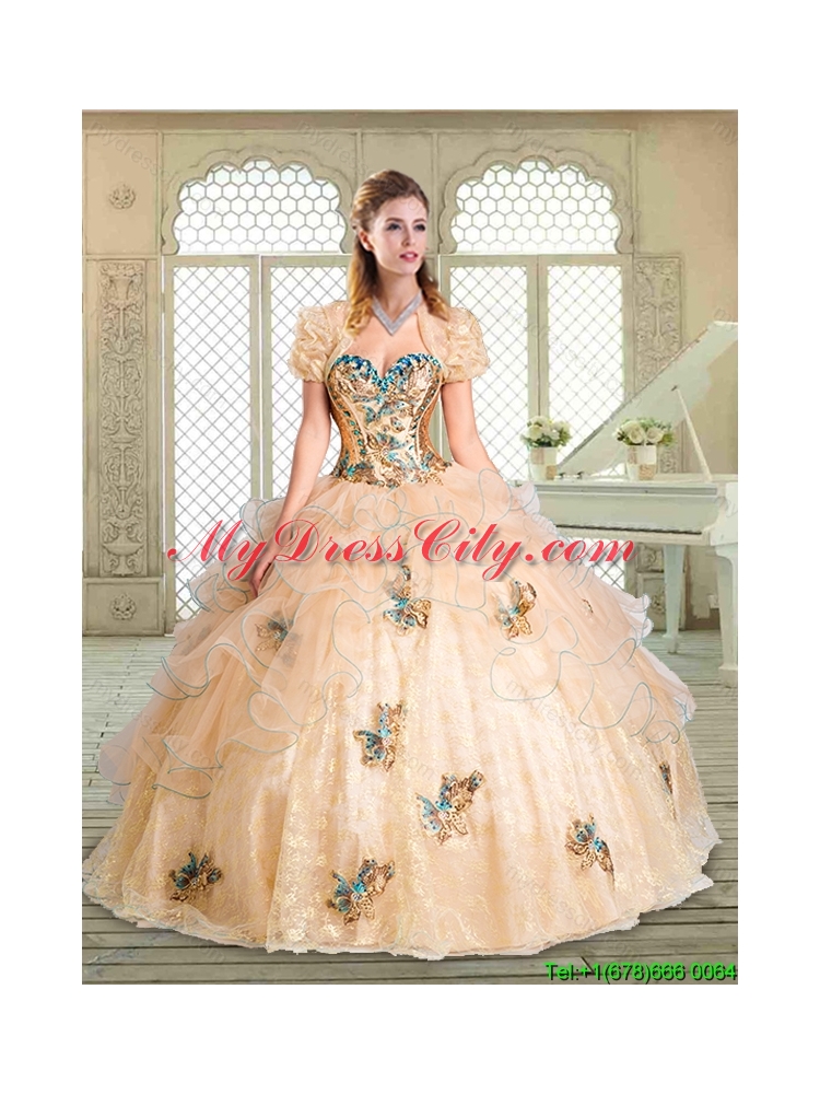 Elegant Sweetheart Quinceanera Gowns with Appliques and Ruffles