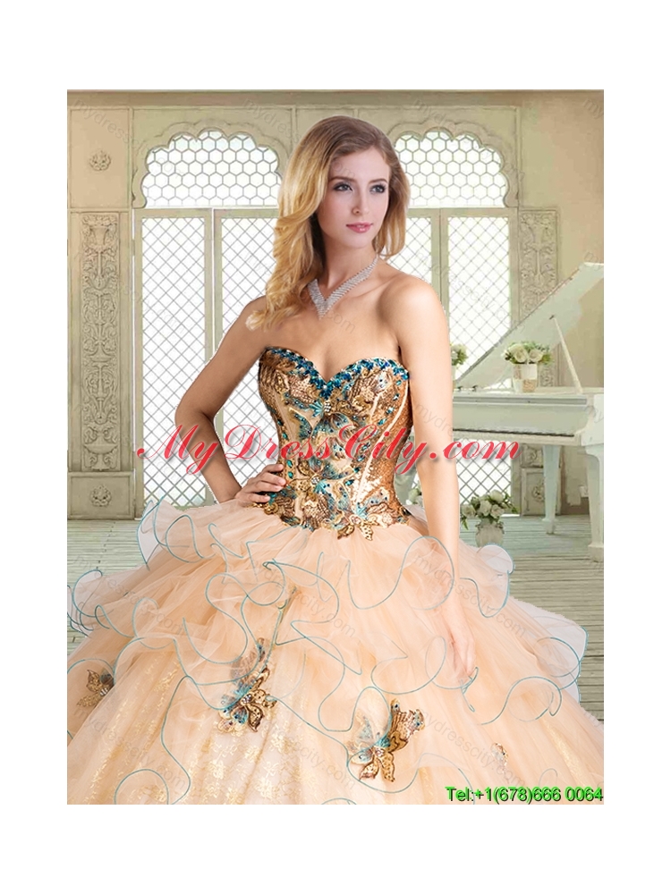 Elegant Sweetheart Quinceanera Gowns with Appliques and Ruffles