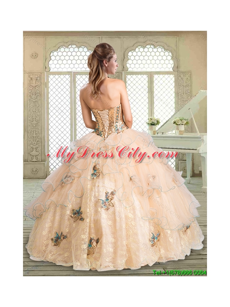 Elegant Sweetheart Quinceanera Gowns with Appliques and Ruffles