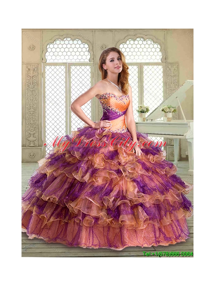 New Arrivals Floor Length Quinceanera Gowns with Beading and Ruffled Layers