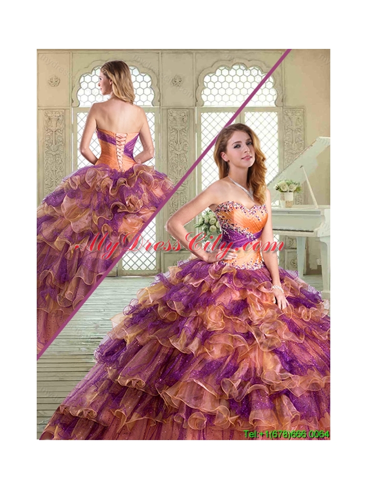 New Arrivals Floor Length Quinceanera Gowns with Beading and Ruffled Layers