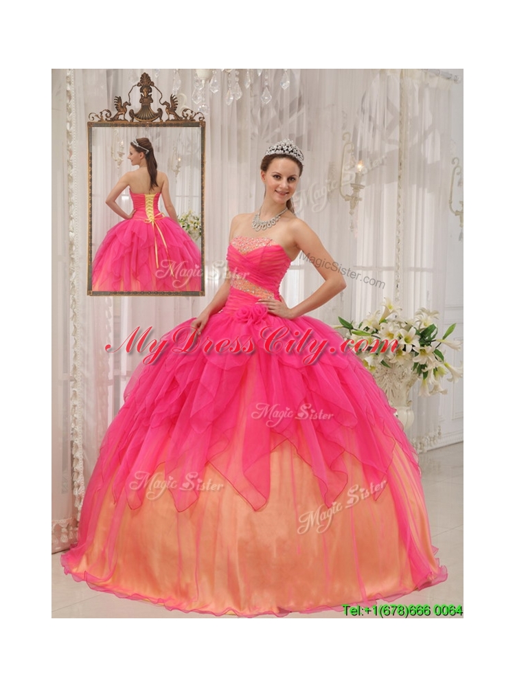 2016 Classical Hot Pink Strapless Quinceanera Gowns with Beading