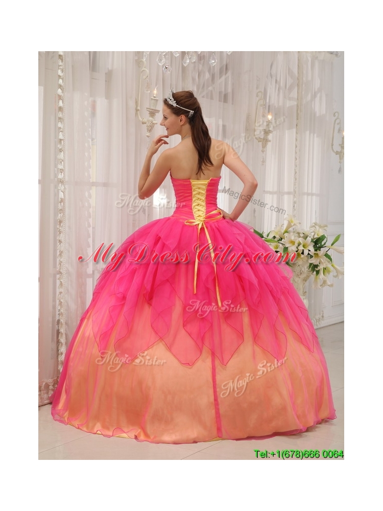 2016 Classical Hot Pink Strapless Quinceanera Gowns with Beading