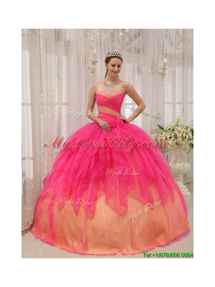 2016 Classical Hot Pink Strapless Quinceanera Gowns with Beading