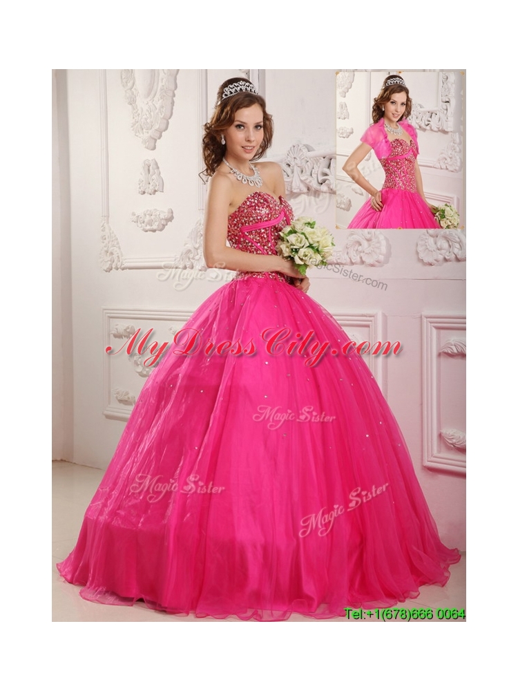 2016 Best Selling A Line Floor Length Quinceanera Dresses in Hot Pink