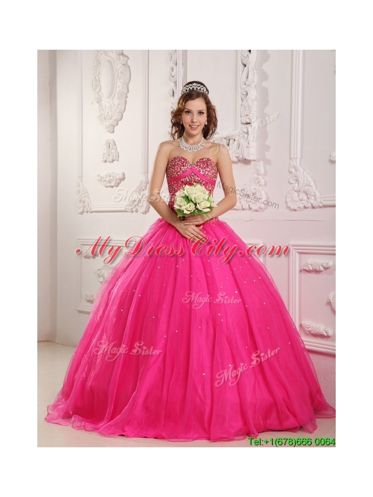 2016 Best Selling A Line Floor Length Quinceanera Dresses in Hot Pink