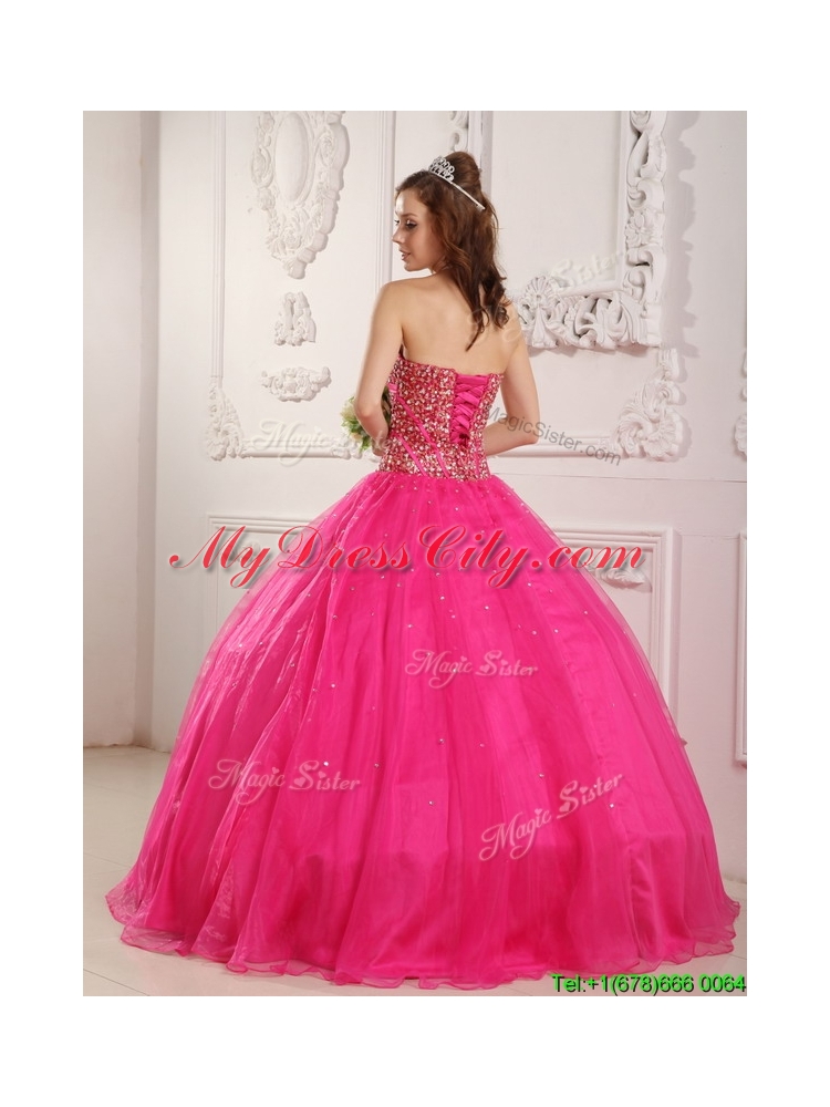 2016 Best Selling A Line Floor Length Quinceanera Dresses in Hot Pink