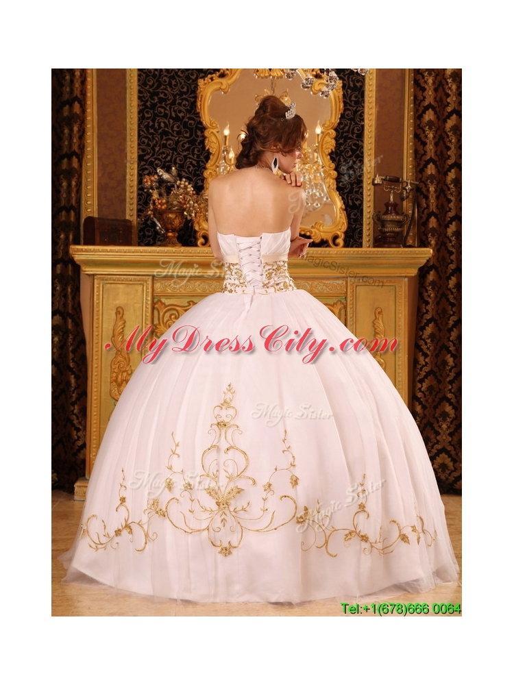 2016 Designer  White Ball Gown Strapless Floor Length Quinceanera Dresses