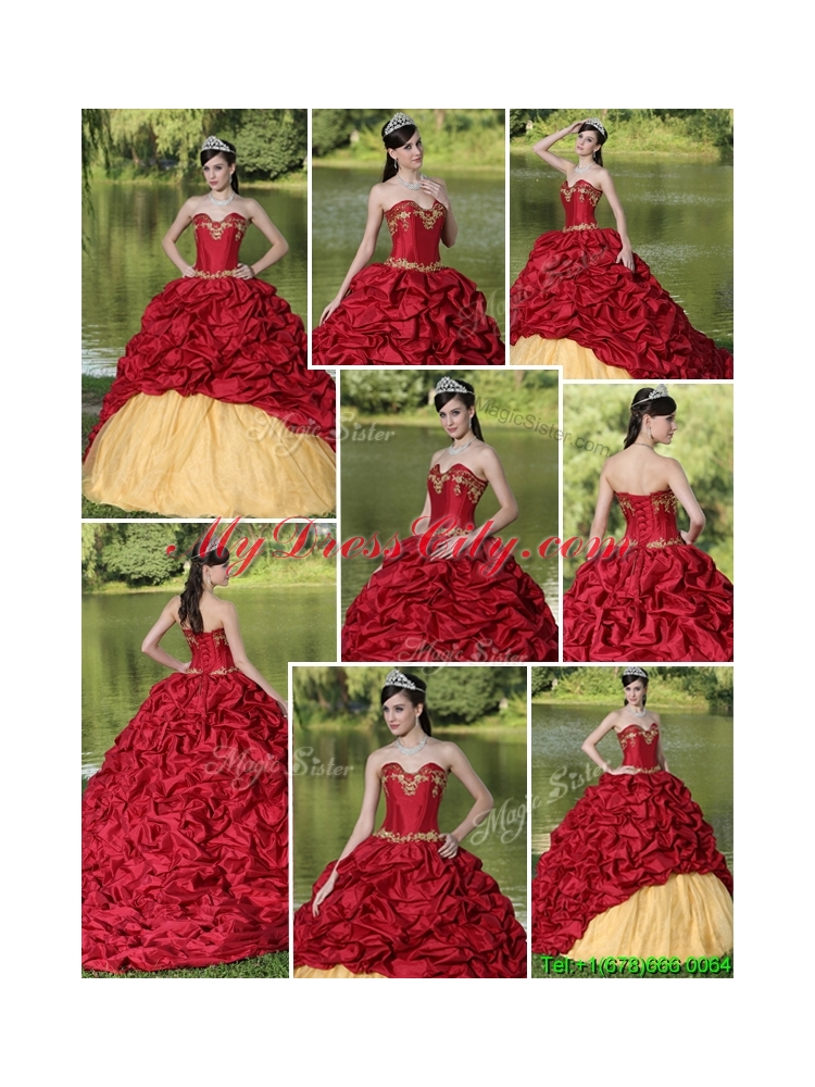 2016 Exclusive Appliques and Pick Ups Brush Train Quinceanera Dresses