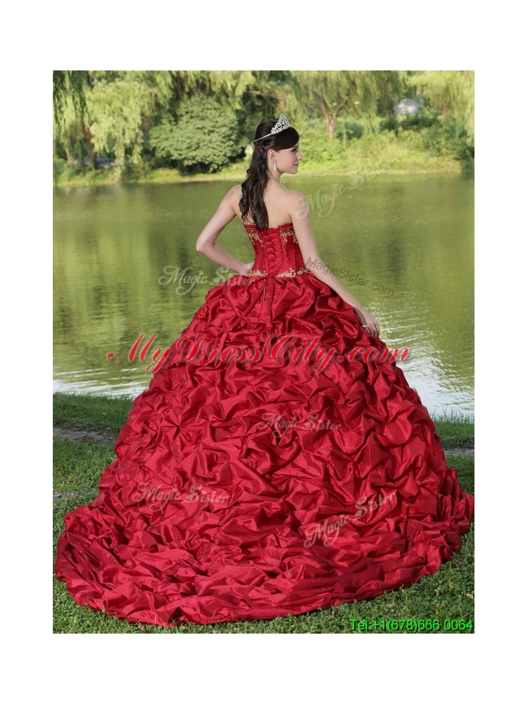 2016 Exclusive Appliques and Pick Ups Brush Train Quinceanera Dresses