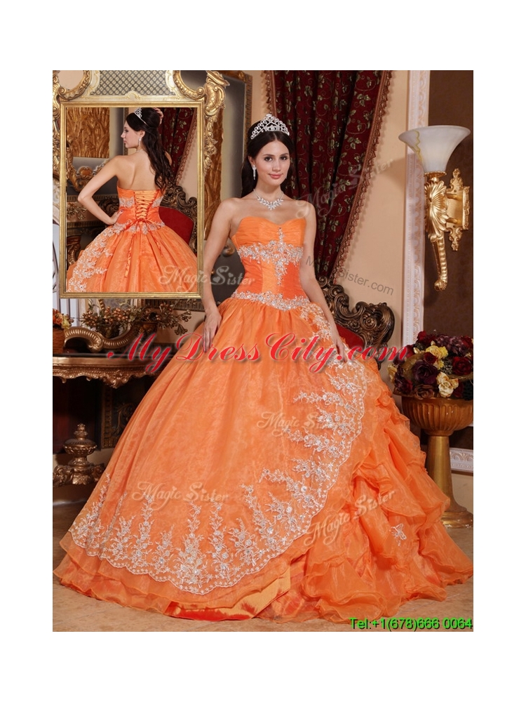 Best Orange Red Ball Gown Floor Length Quinceanera Dresses