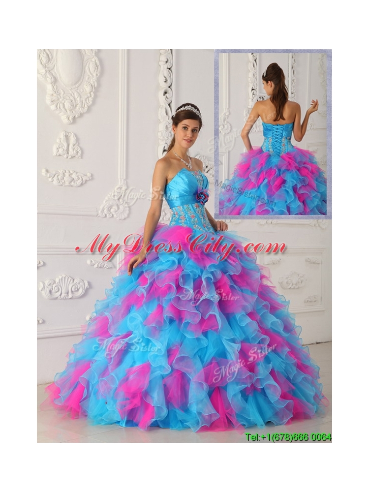 2016 Lovely Multi Color Floor Length Appliques Quinceanera Dresses