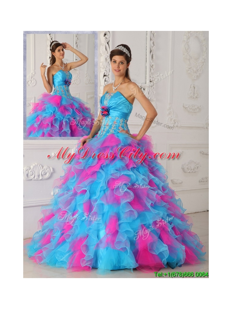 2016 Lovely Multi Color Floor Length Appliques Quinceanera Dresses