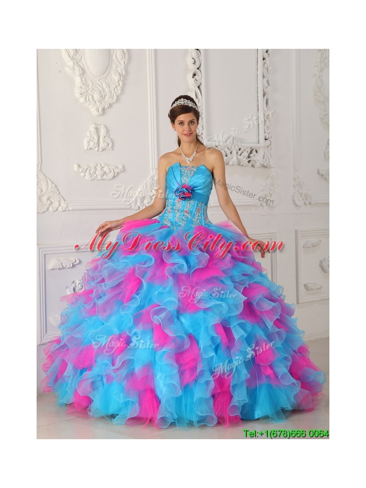 2016 Lovely Multi Color Floor Length Appliques Quinceanera Dresses