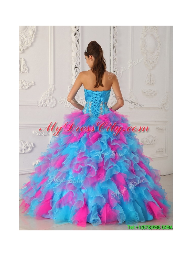 2016 Lovely Multi Color Floor Length Appliques Quinceanera Dresses