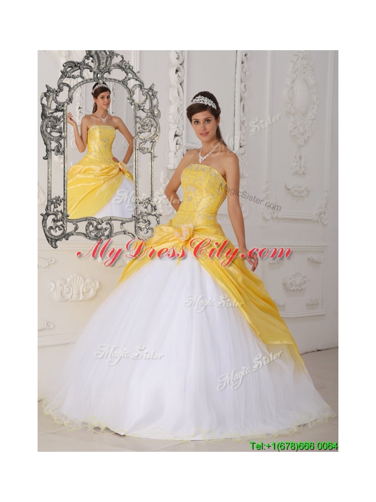 2016  Pretty  Hand Made Flower Quinceanera Dresses in Yellow and White