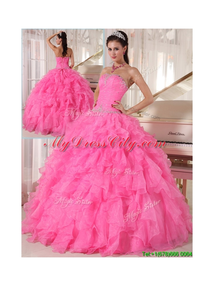 2016  Pretty Hot Pink Ball Gown Strapless Quinceanera Dresses