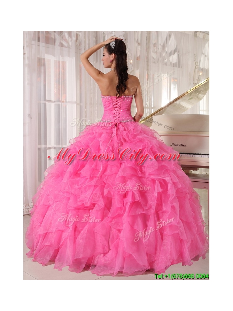 2016  Pretty Hot Pink Ball Gown Strapless Quinceanera Dresses