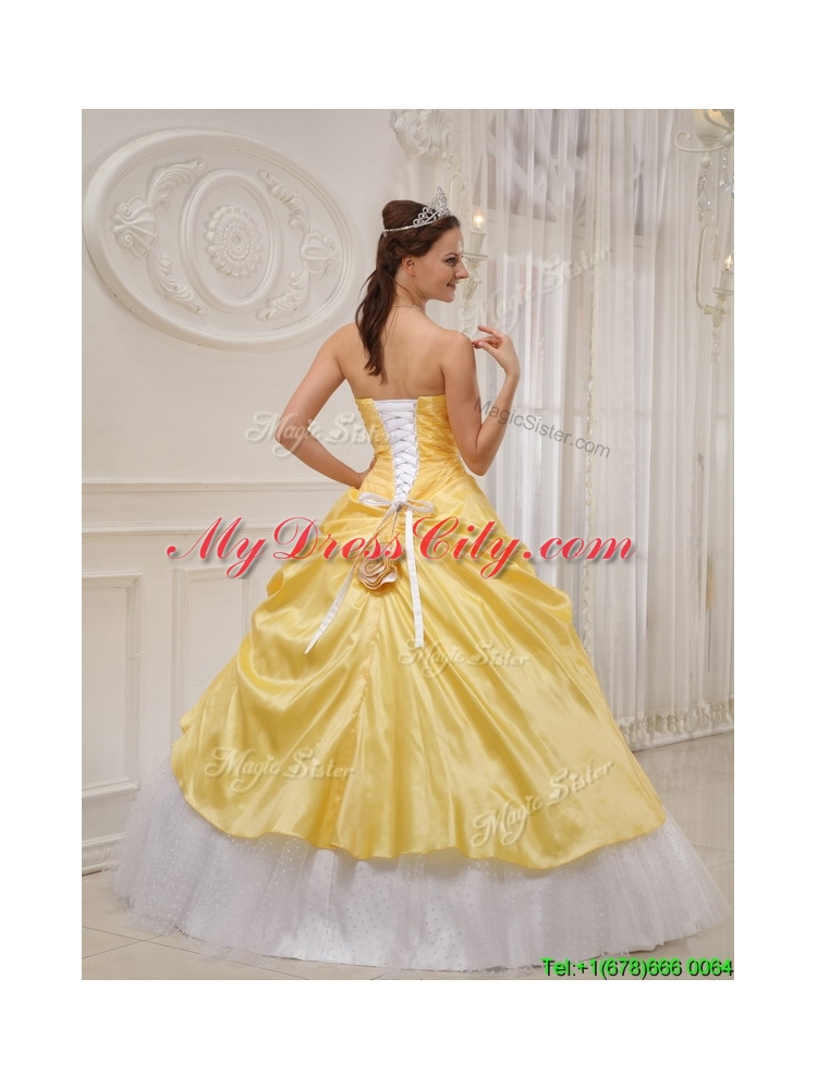 2016  Pretty Yellow Ball Gown Strapless Quinceanera Dresses