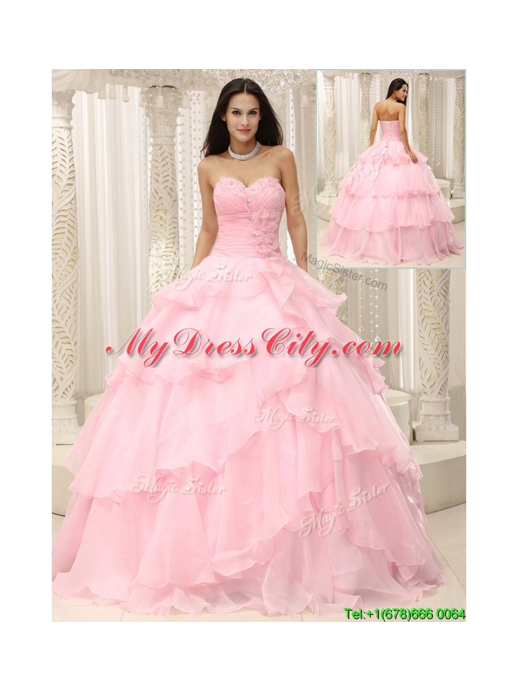 2016  Unique Baby Pink Quinceanera Gowns with Beading and Ruffles