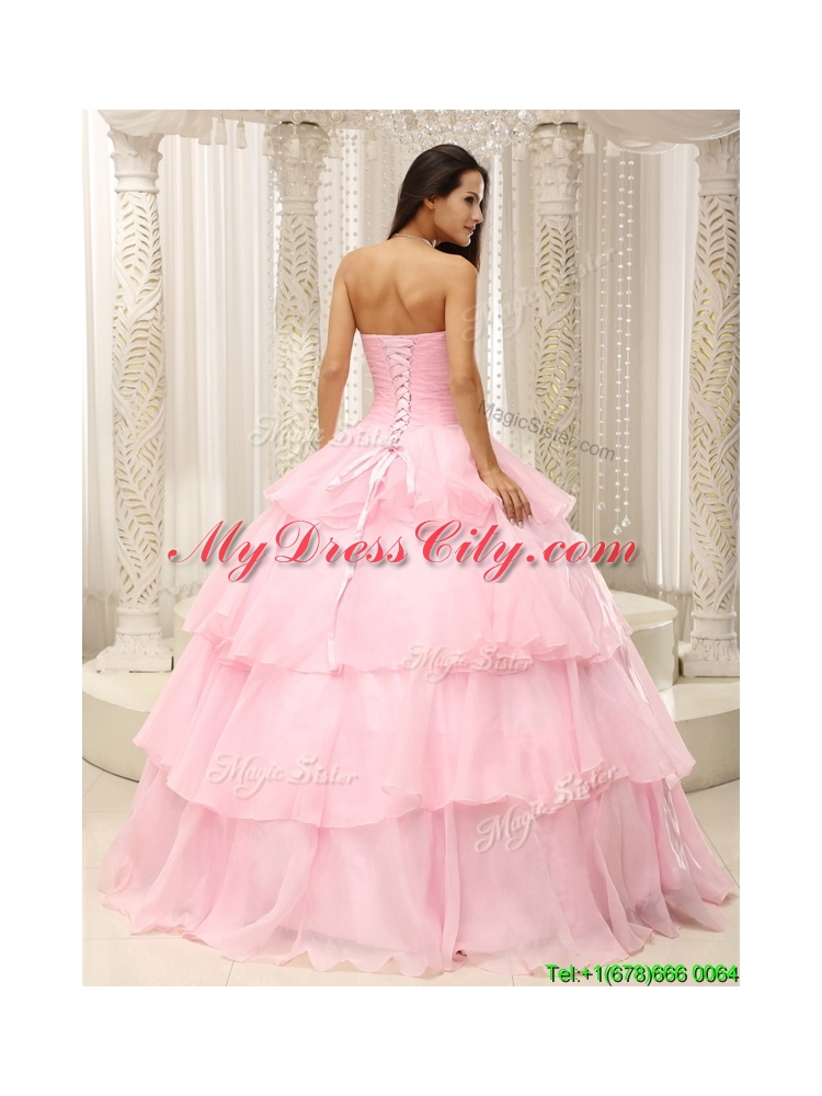 2016  Unique Baby Pink Quinceanera Gowns with Beading and Ruffles