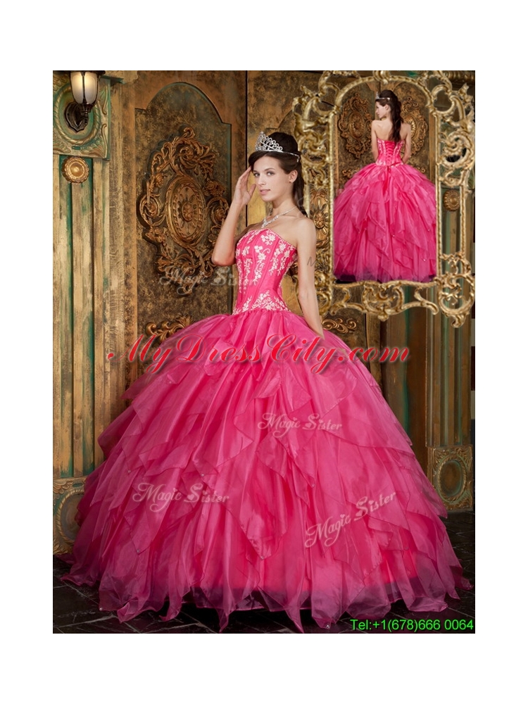 2016  Unique  Ball Gown Floor Length Hot Pink Quinceanera Dresses