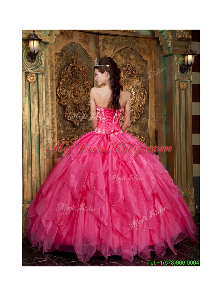 2016  Unique  Ball Gown Floor Length Hot Pink Quinceanera Dresses