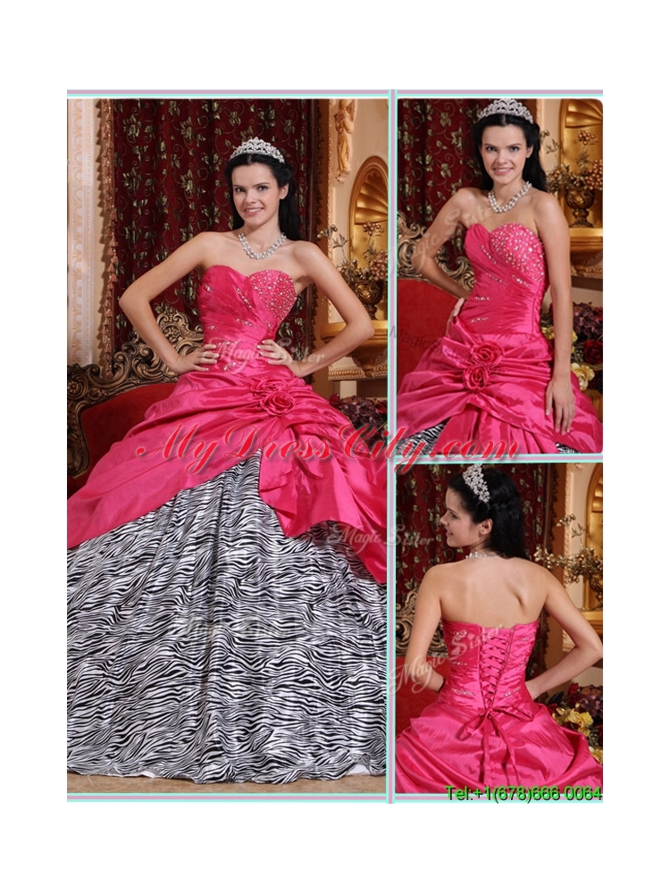 2016 Unique Ball Gown Hot Pink Quinceanera Gowns with Beading