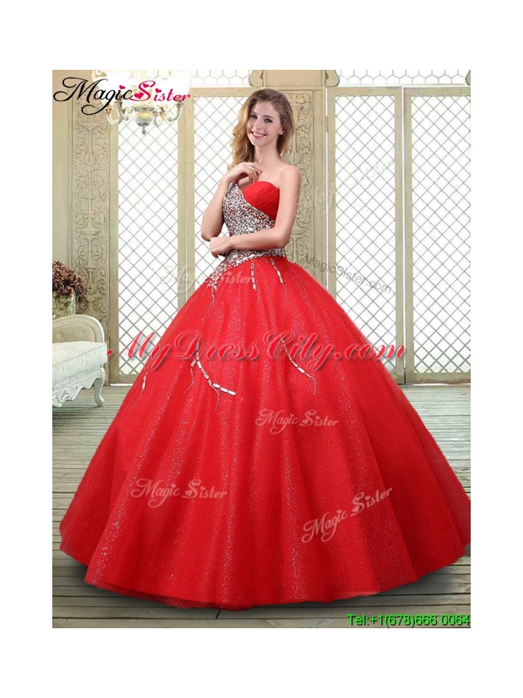 2016 Classical One Shoulder Quinceanera Dresses with Beading in Red