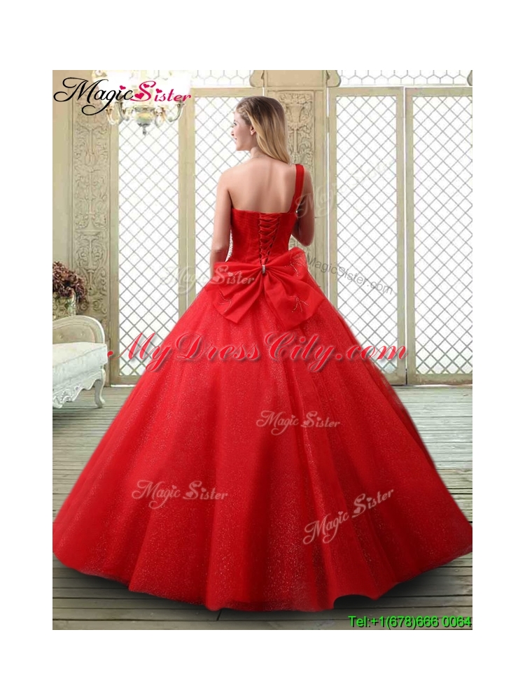 2016 Classical One Shoulder Quinceanera Dresses with Beading in Red