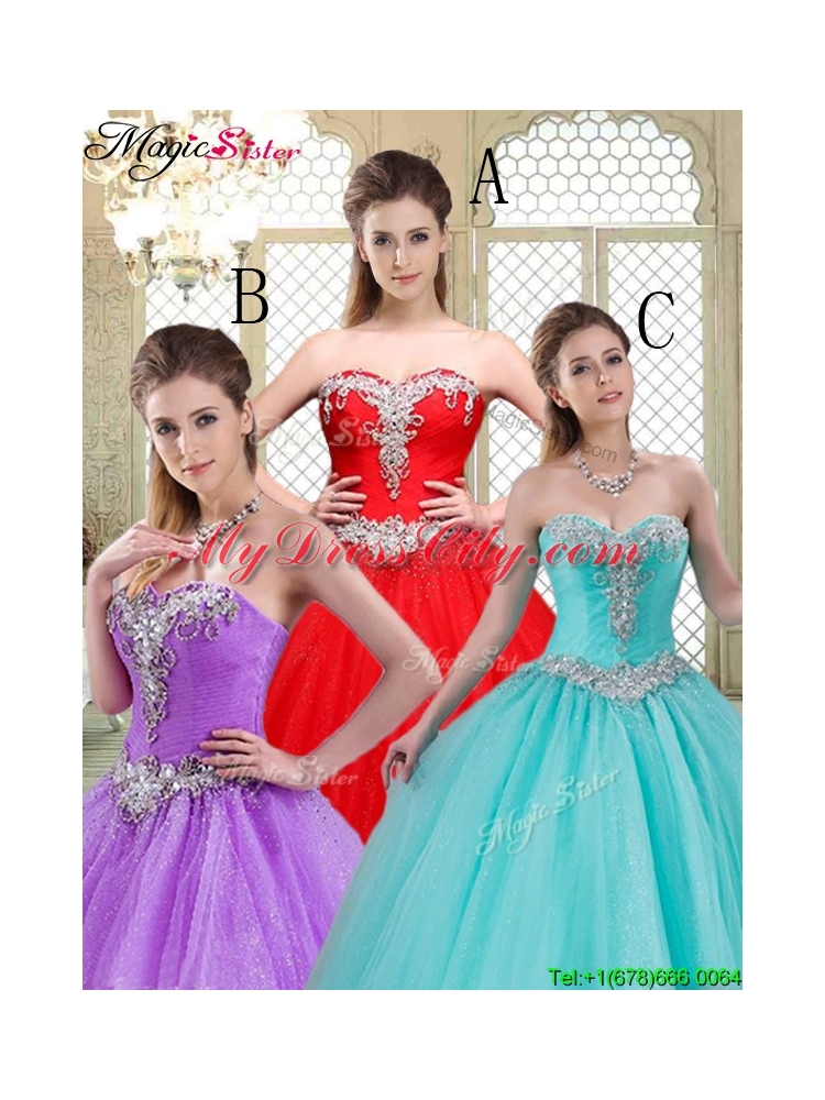 2016 Elegant Sweetheart Brush Train Quinceanera Dresses with Beading