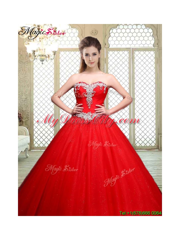 2016 Elegant Sweetheart Brush Train Quinceanera Dresses with Beading