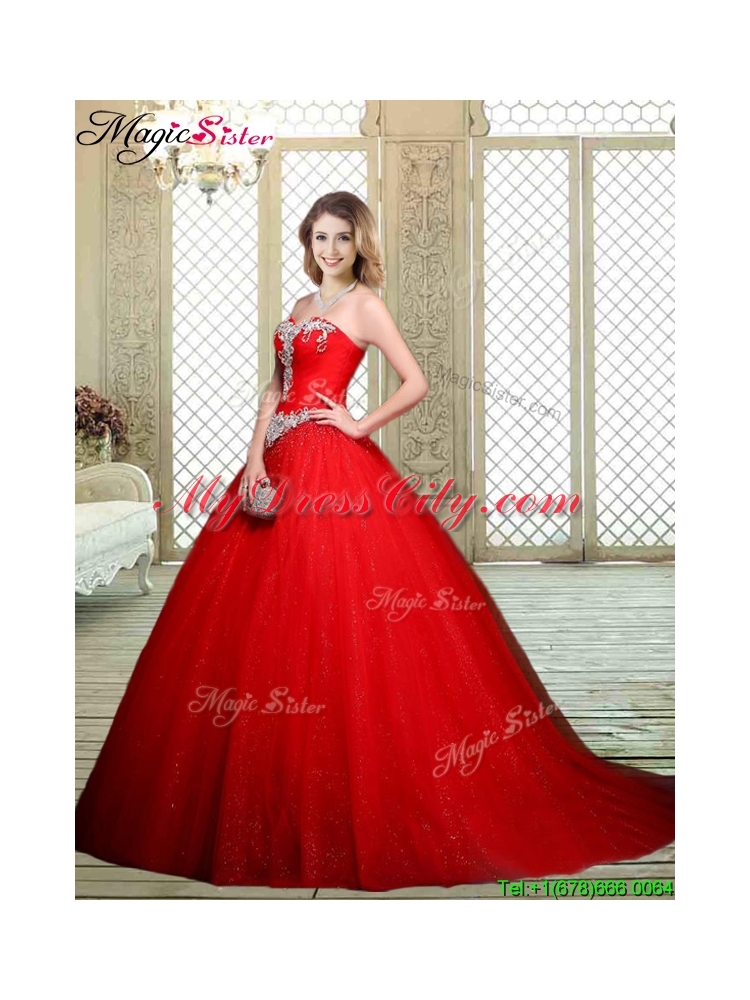 2016 Elegant Sweetheart Brush Train Quinceanera Dresses with Beading