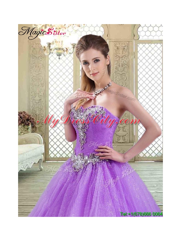 2016 Elegant Sweetheart Brush Train Quinceanera Dresses with Beading