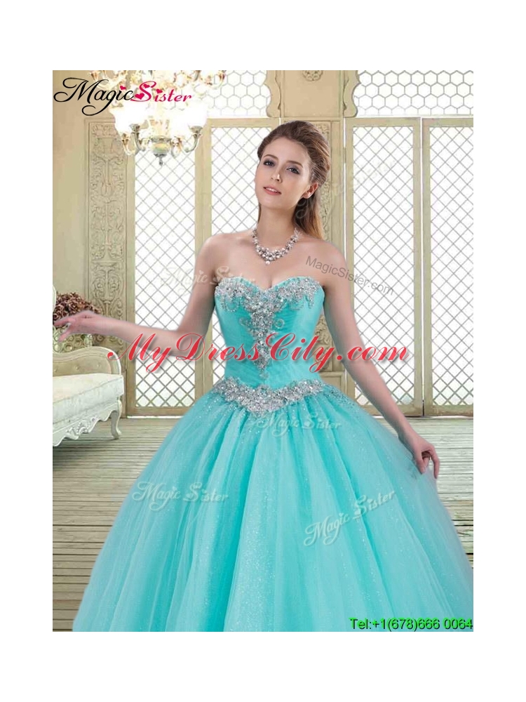 2016 Elegant Sweetheart Brush Train Quinceanera Dresses with Beading