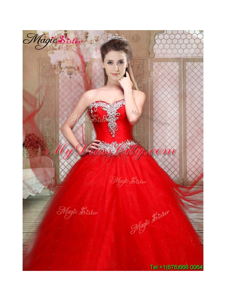 2016 Elegant Sweetheart Brush Train Quinceanera Dresses with Beading