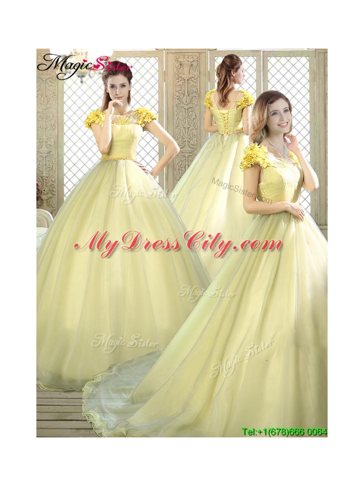 2016 New Arrivals Bateau Brush Train Quinceanera Dresses