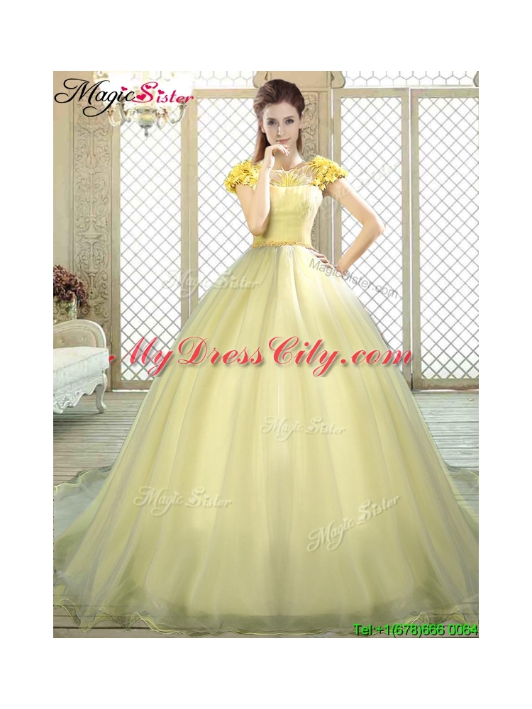 2016 New Arrivals Bateau Brush Train Quinceanera Dresses