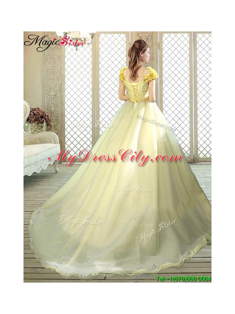 2016 New Arrivals Bateau Brush Train Quinceanera Dresses