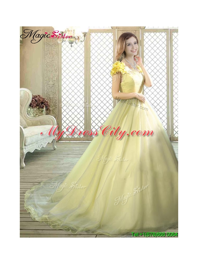 2016 New Arrivals Bateau Brush Train Quinceanera Dresses