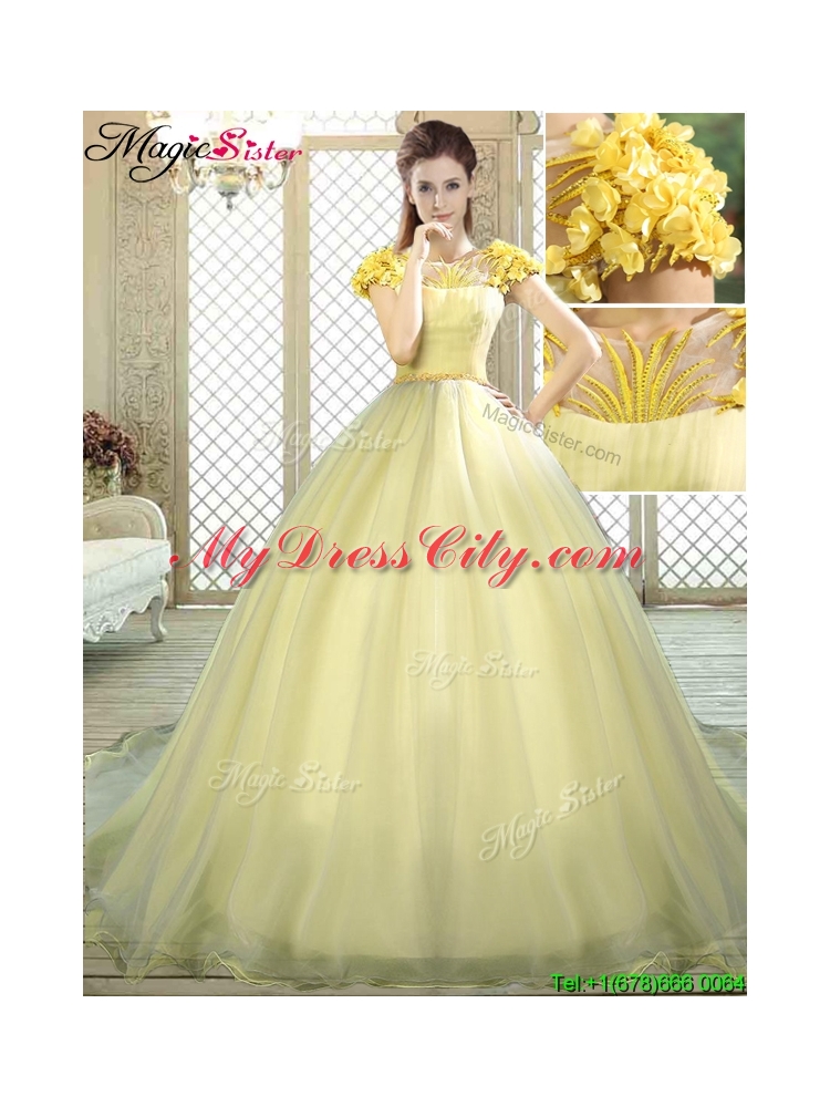 2016 New Arrivals Bateau Brush Train Quinceanera Dresses