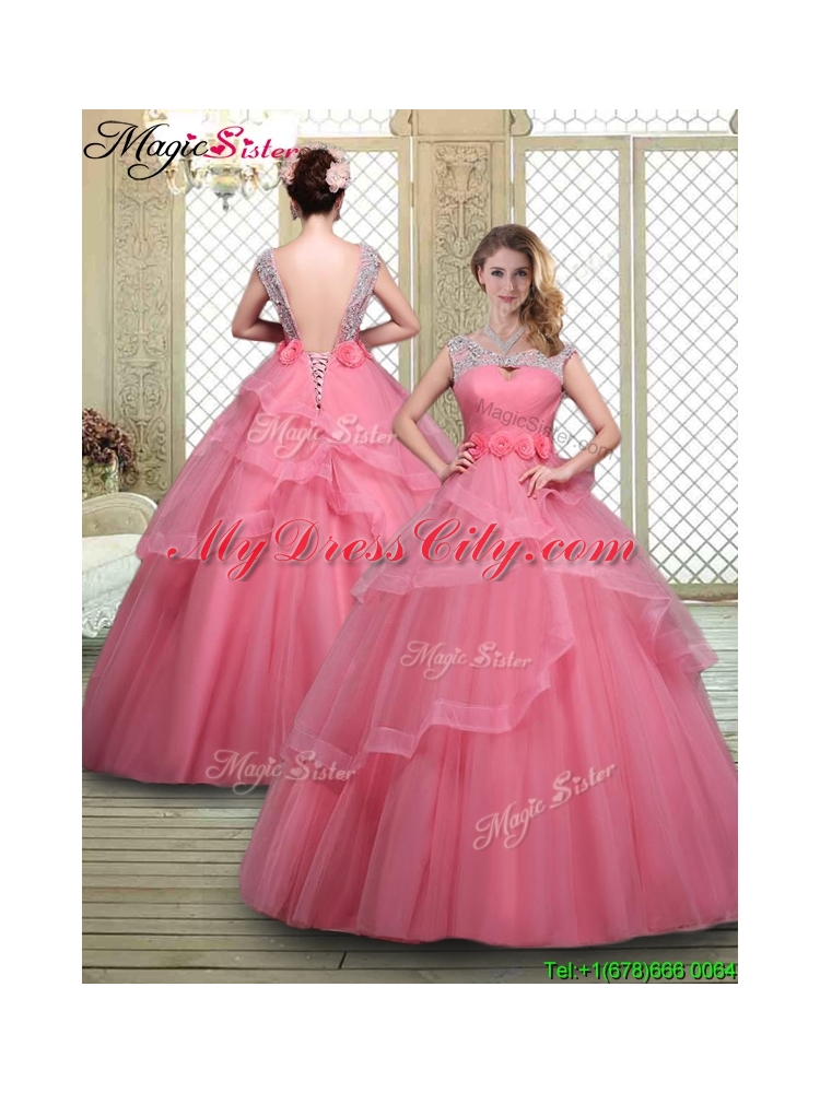 Elegant Backless Quinceanera Dresses with Beading and Hand Made Flowers