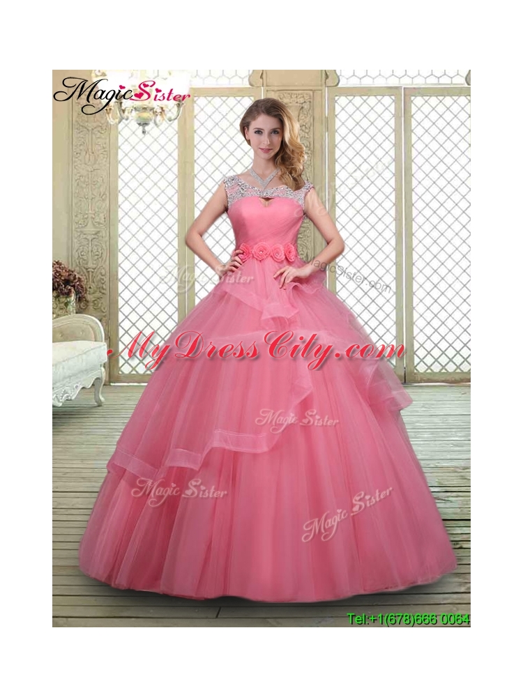 Elegant Backless Quinceanera Dresses with Beading and Hand Made Flowers