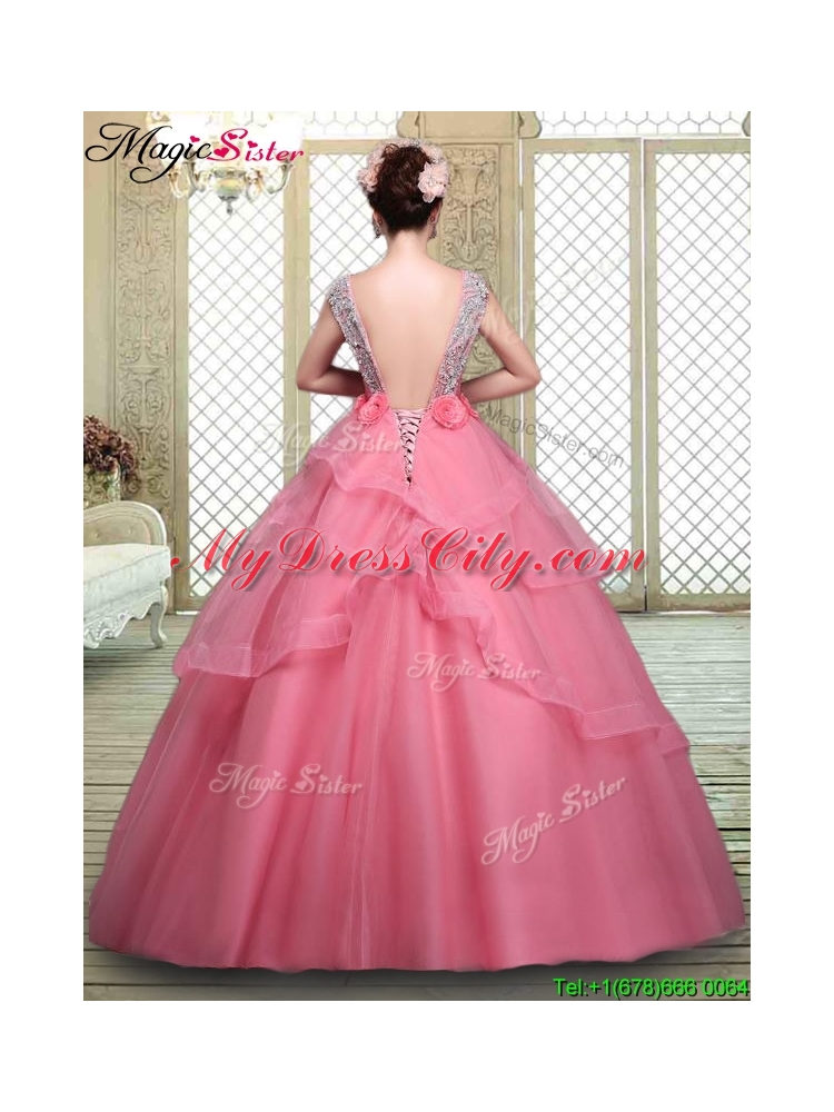 Elegant Backless Quinceanera Dresses with Beading and Hand Made Flowers