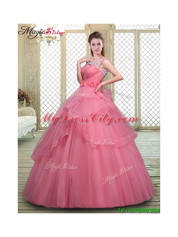 Elegant Backless Quinceanera Dresses with Beading and Hand Made Flowers